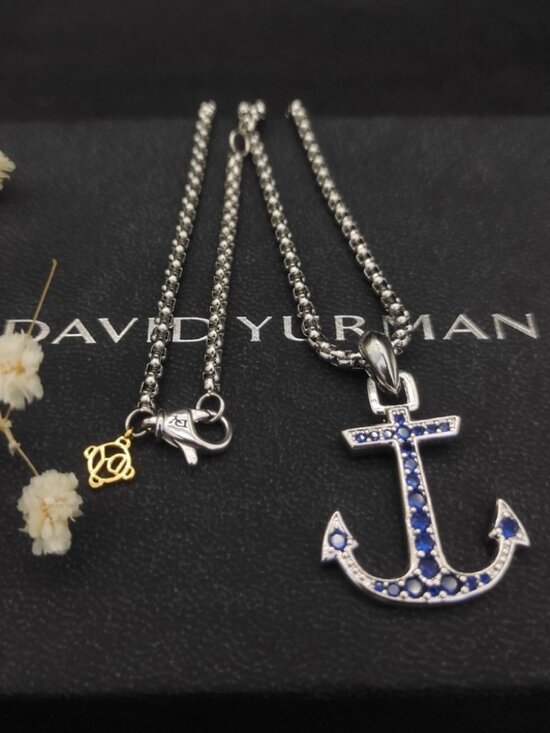 David Yurman🚀 Jewelry - David Yurman 925 Silver Sapphire Anchor Necklace with Original Pouch